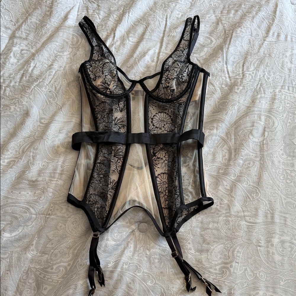 Victoria's Secret Black Sheer Lace Bustier